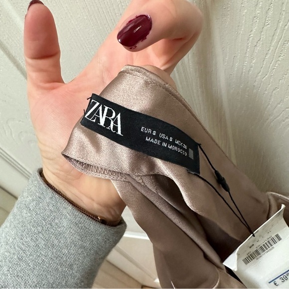 NEW Zara A-LINE SILHOUETTE SATIN EFFECT SKIRT tan cream - Picture 9 of 9